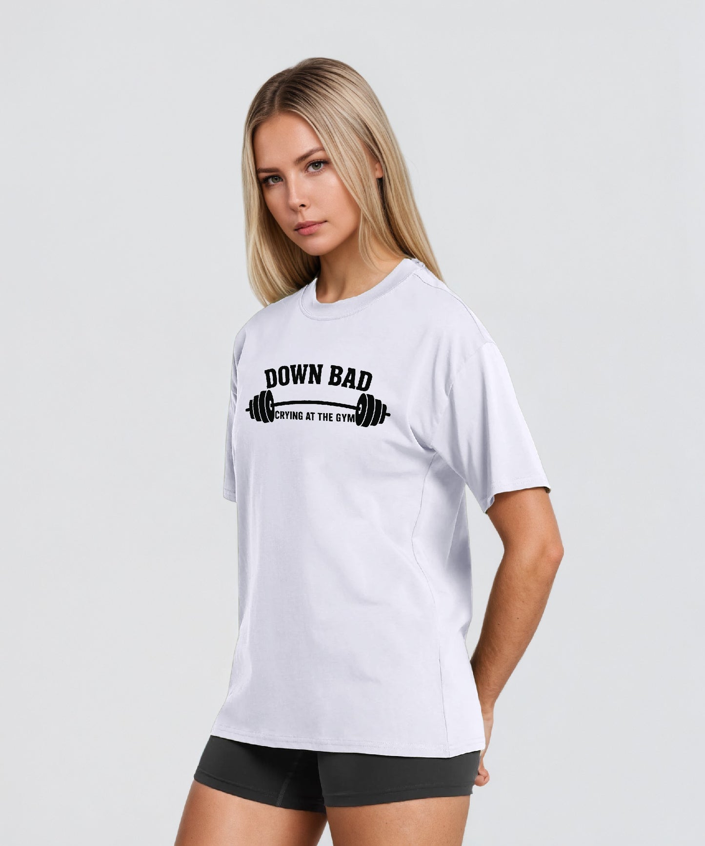 Omni Motion Graphic Tees-Down Bad Crying at The Gym Slogan Workout Tops