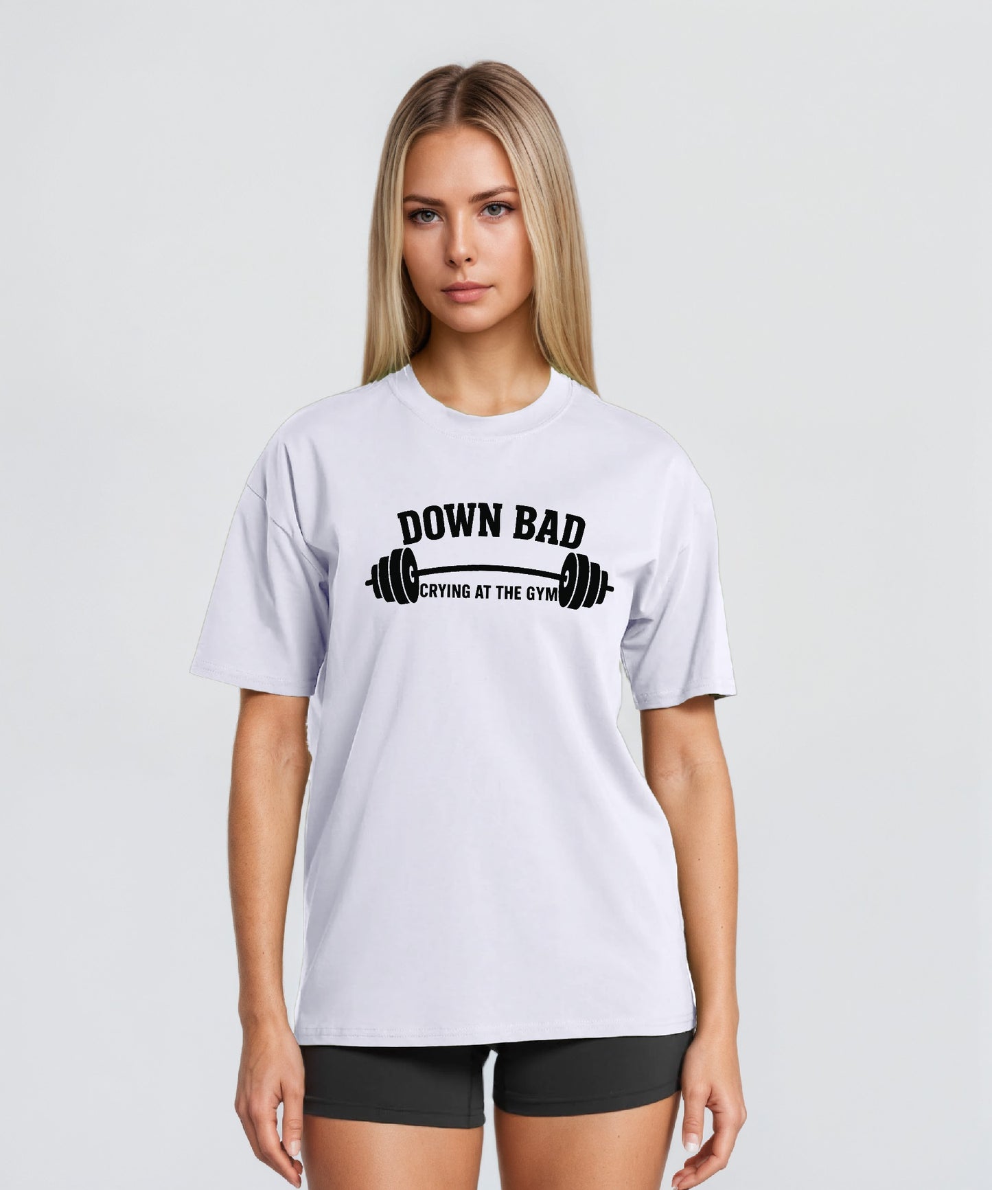 Omni Motion Graphic Tees-Down Bad Crying at The Gym Slogan Workout Tops