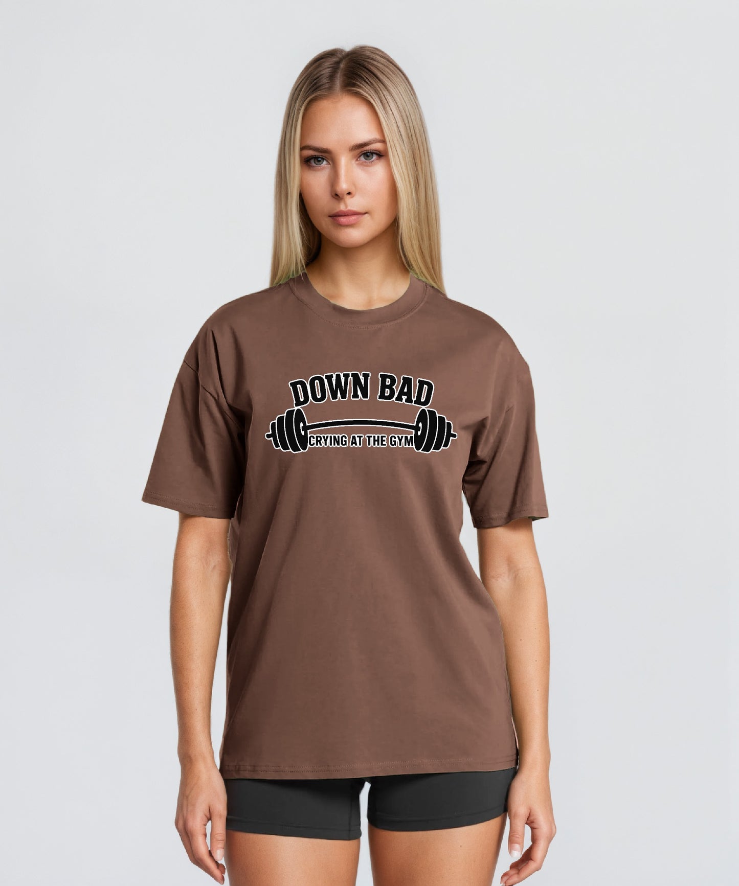 Omni Motion Graphic Tees-Down Bad Crying at The Gym Slogan Workout Tops