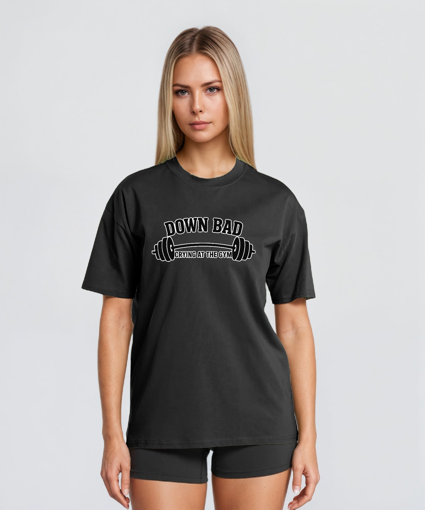 Omni Motion Graphic Tees-Down Bad Crying at The Gym Slogan Workout Tops
