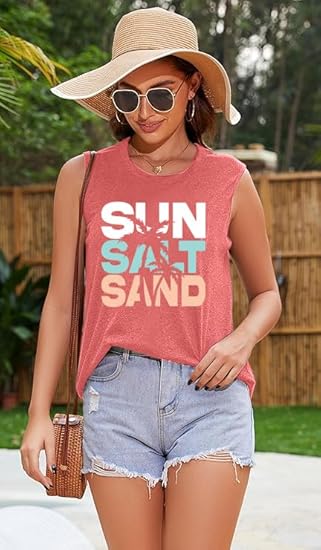 Fashvacation Sun Salt Sand Beach Tank Top for Women